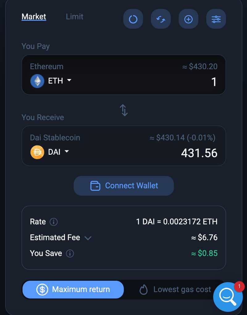 Step 2: Connecting your Wallet to 1inch Exchange